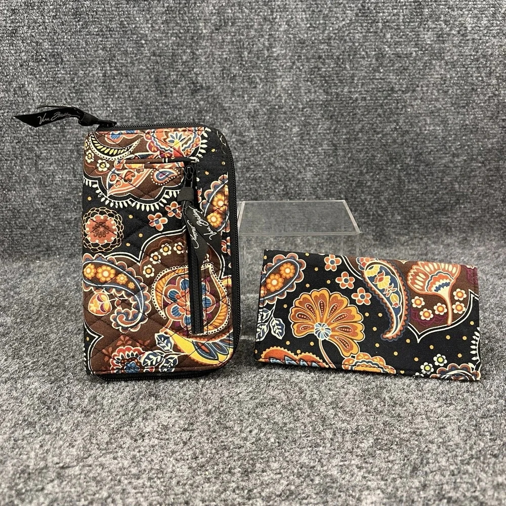 Vera Bradley 2007 Kensington Brown Zip Around Clutch Wallet & Checkbook Cover